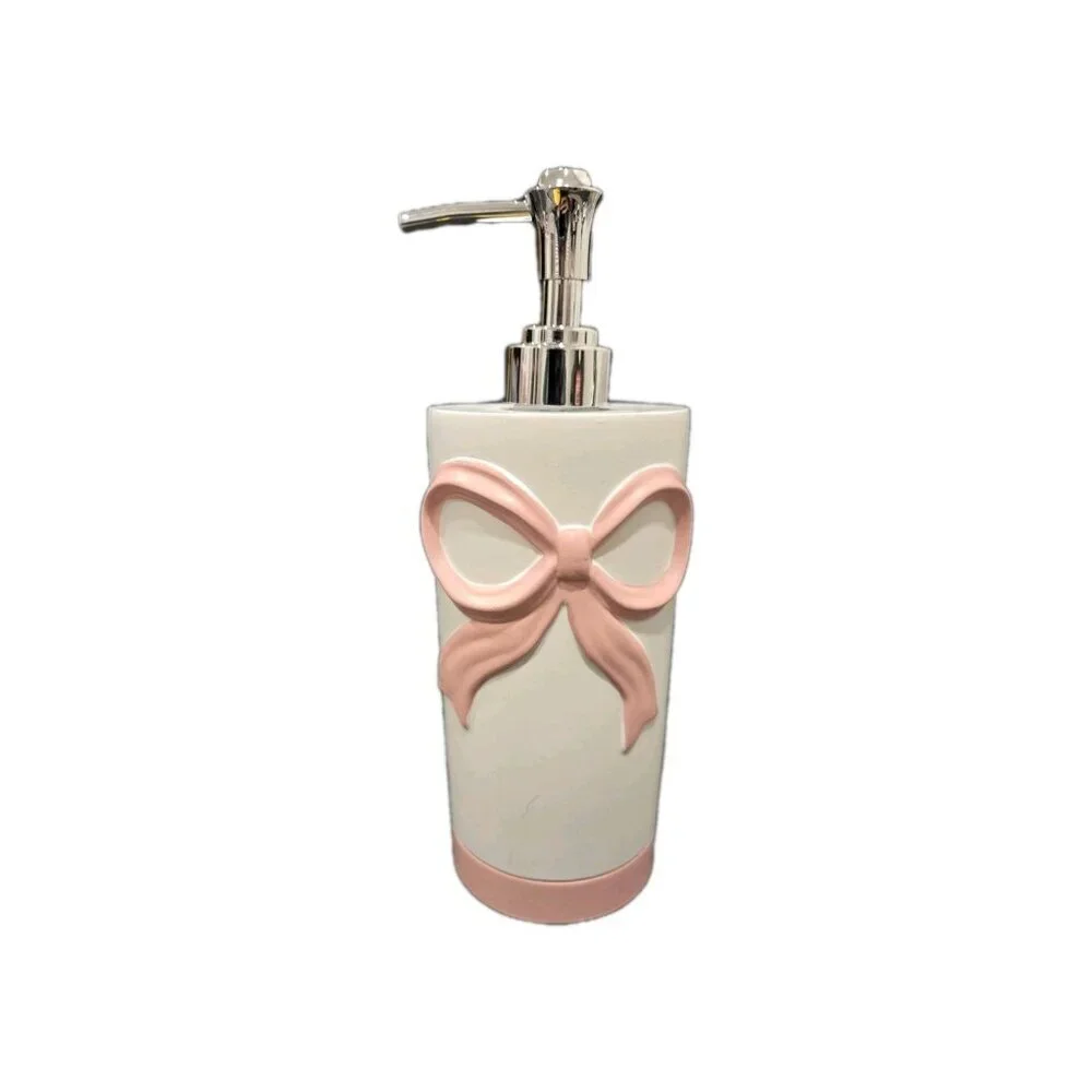 New Girly Soap Dispenser White & Pink Bow Coquette Bathroon Vanity Decor